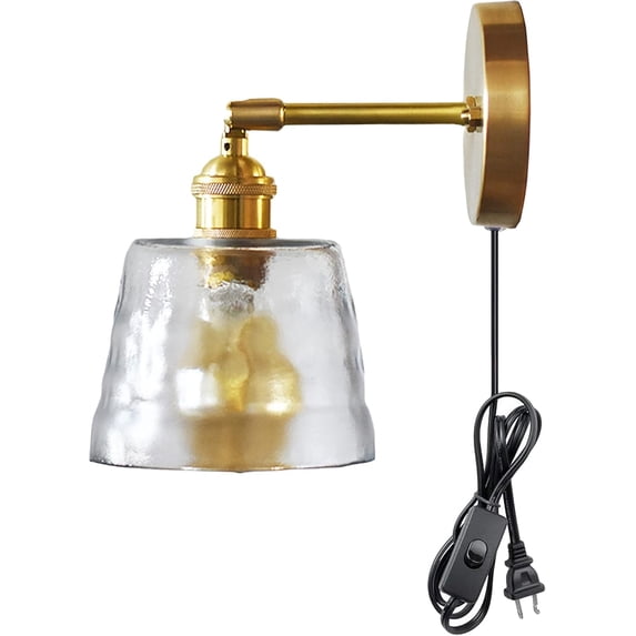 FSLiving Adjustable Wall Sconces with UL Plug-in Cord Bedside Reading Light E26 Bronze Base with Rotate Switch Clear Glass Wall lamp Fixture for Hallway Kitchen Island Bathroom Lighting Dimmable
