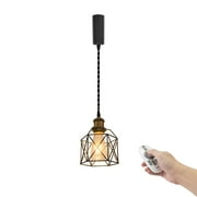 FSLiving Adjustable Wire Length H-Type Track Hanging Light Remote Control Black Hollow Shade Pendant Light Fixture Retro Industrial Lamp Dimmable&Color Changing&Timing for Bar Kitchen Sink - 1 Pack