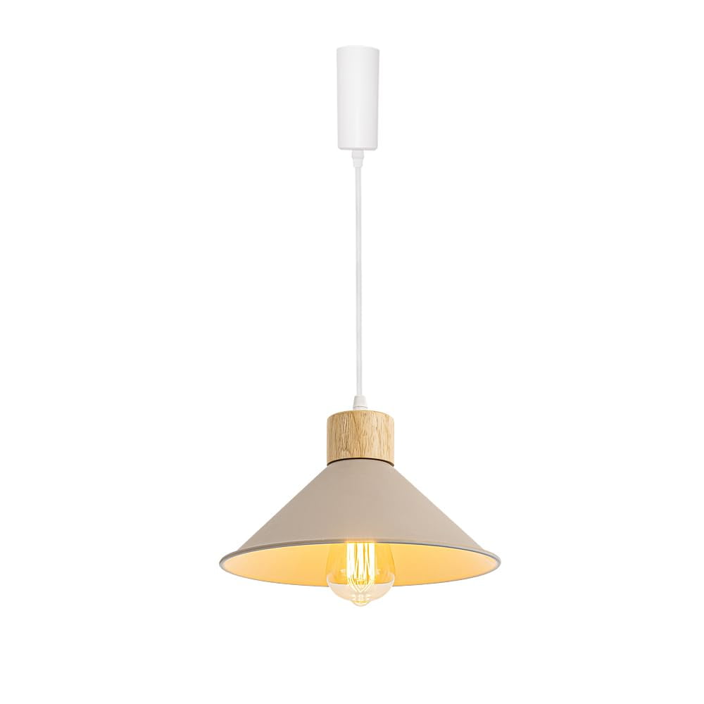 FSLiving Adjustable Wire Length H-Type Track Pendant Light E26 Wood Base Retro Khaki Metal Shade for Pantry Farmhouse Bar Sink (Bulb & Ceiling Track Sold Separately) - 1 Light