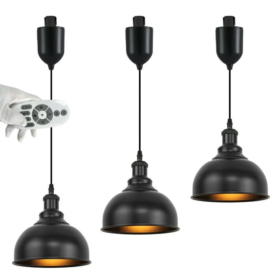 FSLiving Adjustable Wire Length H-Type Track Pendant Light Remote Control with Smart Edison Bulbs Black Cupola Lamp Color Changing Timer for Dinning Table, Customizable - 3 Lights