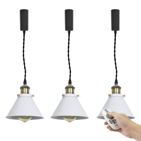 FSLiving Adjustable Wire Length J-Type Track Hanging Light Remote Control White Metal Pendant Light Fixture with Bronze E26 Base Socket Dimmable&Color Changing&Timing for Bar Kitchen Sink - Set of 3