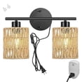 thumbnail image 1 of FSLiving Auto Twine Natural Rattan Wall Lamp by Motion Sensor Modern Adjustable Wall Sconces Plug-in Cord Spot Light Aisle Light 2 Heads for Rental Storey Bedroom Balcony Hallway, 1 of 8
