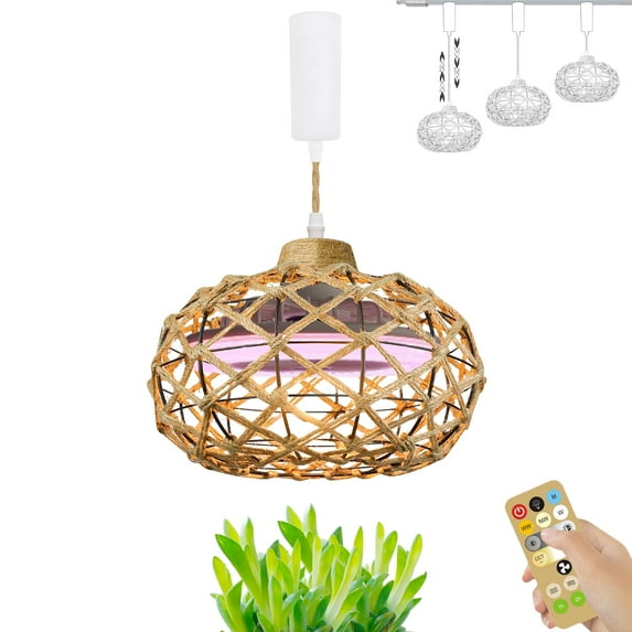 FSLiving BOHO Adjustable Height Cord H-type Track Pendants Plant Growing Light with Integrated Circulating Fan, Timer by Remote Control, Full-spectrum Fan Lamp Dimmable for Indoor Planting, 30W