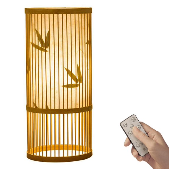 FSLiving Battery Operated LED Light USB Powered Table Lamp Dimmable Bedside Lamp with Remote Control Bamboo Floor lamp Mood lamp Portable Moving Lamp for Cloakroom Magic Light - 1 Pack