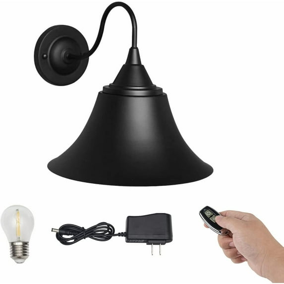 FSLiving Battery Operated Wall Sconce Rechargeable Battery Run Low-Volt Safe LED Remote Control Cordless Black Metal Wall Sconce Retro Design Wall Light for Corridor Dorm Bulb Included-2 Packs