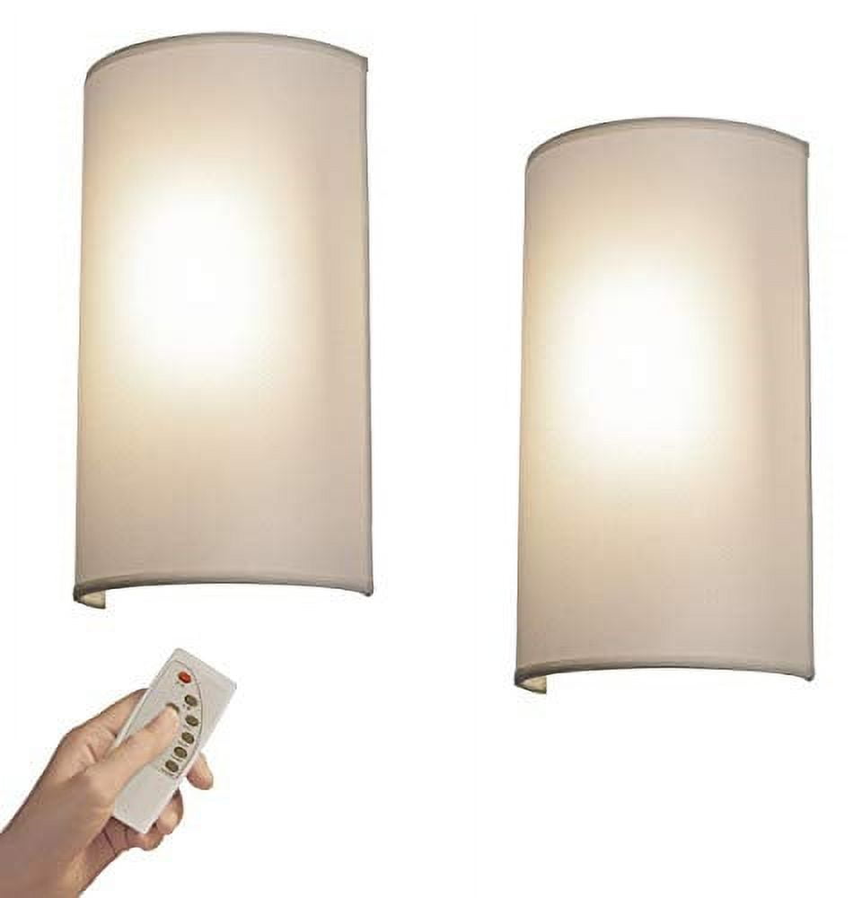 FSLiving Battery Operated Wall Sconce with Remote, 11.8 Inches Height Fabric Wall Lamp with Lighting Modes, Dimmable Display Lamp with Timer for Bedroom Bathroom Hallway,White，2 Pack - Walmart.com
