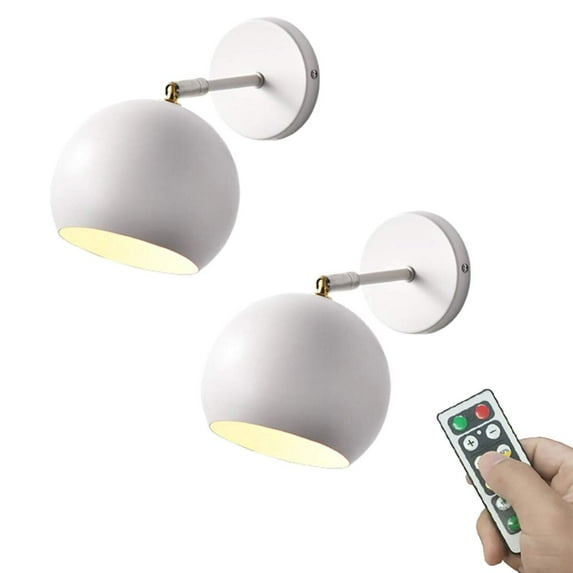 FSLiving Battery Operated wall Sconces 55 Lumens LED Remote Control Dimmable Timing Cordless Classic Style White Metal Adjustable Angle Wall Lamp for Corridor Dorm Nightstand (No Battery) - Set of 2
