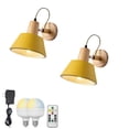 thumbnail image 1 of FSLiving Battery Opertaed Wall Sconce Wireless Remote Control Lamp Rechargeable Stepless Dimming LED Bulb Macaron Yellow Color Wall Light Fixture Nightstand Lamp for Reading Dorm Stairways - Set of 2, 1 of 7
