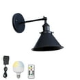 thumbnail image 1 of FSLiving Battery Opertaed Wall Sconce Wireless Remote Control Lamp Rechargeable Stepless Dimming LED Bulb Retro Design Black Metal Wall Light Fixture Nightstand Lamp for Reading Stairways - 1 Lamp, 1 of 7