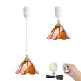 thumbnail image 1 of FSLiving Battery Rechargeable Operated Pendant Light with Remote,Tiffany Hanging Light with Pink Glass Shade,Adjustable Height RGB Color,Timer,Dimmable Lamp for Corner Decor - 2 Lights, 1 of 6