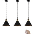 thumbnail image 1 of FSLiving Battery Run USB Charging Dimmable Remote Control 5V LED Pendant Lighting Industrial Style Copper Base Black Metal Light Fixture for Laundry Dorm Bedroom Easy to Install-3 Lights, 1 of 6