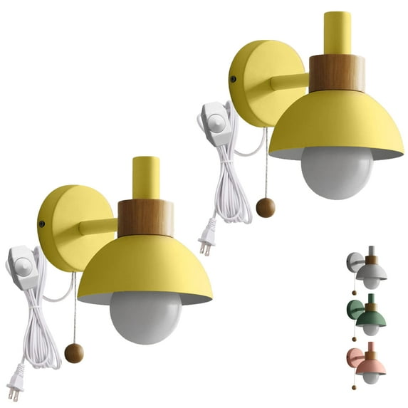 FSLiving Bedside Romantic Warm Yellow Wall Lamp with 5.9ft Plug-in dimmable Switch Cord Plug in Wall Light Fixtures Macarons Wall Sconces with Zipper Switch Spotlight for Reading Kitchen Island