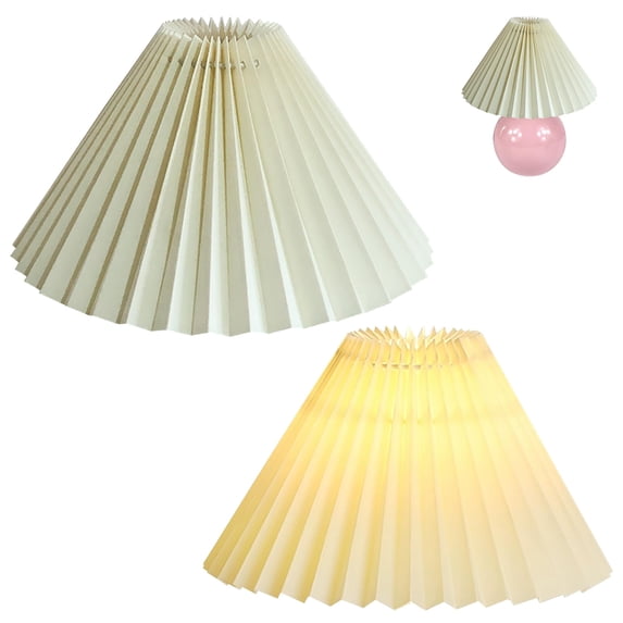 FSLiving Beige Pleated Mushroom Fabric&Plastic Lamp Shade Replacement, Slip UNO Fitter Art Cover, DIY Decorative for Torchiere Ceiling Pendant Light Table Swag Lamp Wall Sconce 2-Packs