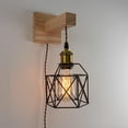 thumbnail image 1 of FSLiving Boho Style Wooden Handle Wall Sconce Adjustable Height Hanging Light with 8.2ft Plug-in UL Brown Twisted Cord, Dimmable Farmhouse Wall Mounted Lighting Fixtures for Home Decor - 1 Light, 1 of 8