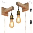 thumbnail image 1 of FSLiving Boho Style Wooden Handle Wall Sconce Adjustable Height Hanging Light with 8.2ft Plug-in UL Brown Twisted Cord, Dimmable Farmhouse Wall Mounted Lighting Fixtures for Home Decor - 2 Lights, 1 of 8