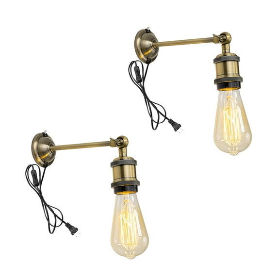 FSLiving Bronze Metal Wall Sconce with 5.9ft Plug in Button Switch Cable,Vintage Design Adjustable Angle Lamp for Home DIY Store Farmhouse Kitchen Bedsides,Bulb Sold Separately - Set of 2