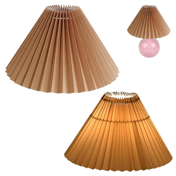 FSLiving Brown Pleated Mushroom Fabric&Plastic Lamp Shade Replacement, Slip UNO Fitter Art Cover, DIY Decorative for Torchiere Ceiling Pendant Light Table Swag Lamp Wall Sconce 2-Packs