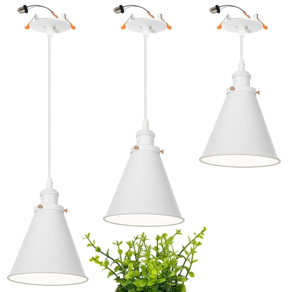 FSLiving Can Recessed Mounted Pendant Light Compatible E26 Adapter for 4/5inches Holes Full Spectrum 15W LED Plant Grow Recessed Light Adjustable Wire Length Conversion Kit White for Indoor Plant