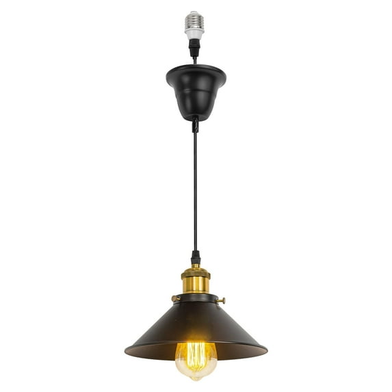 FSLiving Ceiling Instant E26 Base Conversion Pendant Light with Cone Metal Shade Adjusted Wire Length Vintage Design Conversion Kit for E26 Ceiling Living Room/Bedroom,Bulb Sold Separately - 1 Light