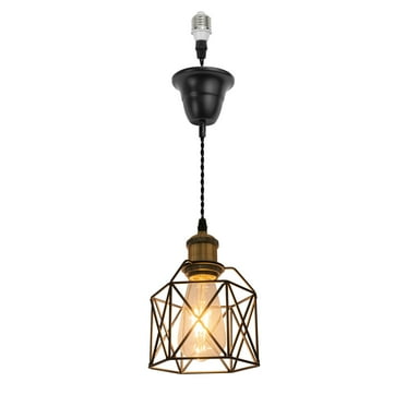 FSLiving Ceiling Light E26 Base Conversion Pendant Light with Hollow Metal Shade Adjusted Wire Length Vintage Design Conversion Kit for E26 Ceiling Living Room/Bedroom,Bulb Sold Separately - 1 Light