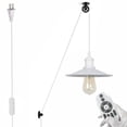 thumbnail image 1 of FSLiving Ceramic Liner Lamp Socket Handle Pendant Lighting Swag with Industrial Pulley Design 15ft Plug-in Cord with Wheel, Smart Edison Bulb Timer Remote for Sloped Ceiling No Wiring Needed - 1 Light, 1 of 11