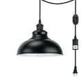 thumbnail image 1 of FSLiving Ceramic liner Lamp Socket Handle Pendant Lighting Swag with 15ft Plug-in Dimmer Switch Cord with Smart Plug Timer Modern Industrial Black Iron Circular Shape for Living Vaulted Ceiling, 1 of 9