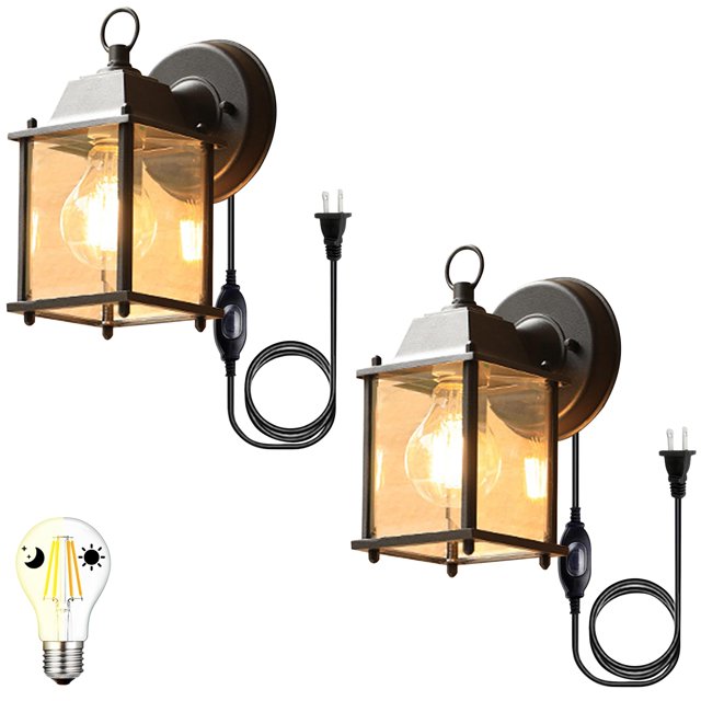 FSLiving Clear Glass Black Barn Light AUTO Wall Light Photocell with UL