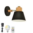 thumbnail image 1 of FSLiving Color Changing RGB Mode Wall Sconce Wireless Remote Control Lamps Rechargeable Battery Run Dimmable Modern Design Wood Black Metal Light Fixture for Stairways Nightstand - 1 Lamp, 1 of 7