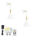 thumbnail image 1 of FSLiving Color Changing RGB Mode Wall Sconce Wireless Remote Control Lamps Rechargeable Battery Run Dimmable Modern Design Wood White Metal Light Fixture for Stairways Nightstand - Set of 2, 1 of 6