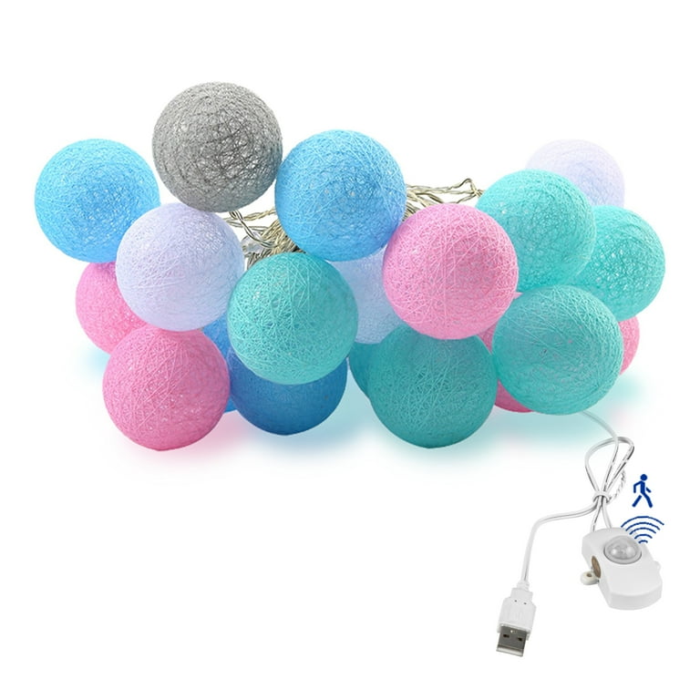 Fsliving Colorful String Lights USB Powered Globe LED Fairy Light for Christmas Party Bedroom Garden Decor 4.9ft Curtain Lights with PIR Motion Sensor