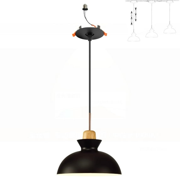 FSLiving Compatible E26 Socket Can Recessed Mounted Instant ON Pendant Light Wooden Handle Macaron Style Lampshade Adjustable Height Recessed Light Conversion Kit for Kitchen Island