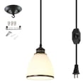 thumbnail image 1 of FSLiving Contemporary Style Pendant Light with 15 Ft Plug in Cord Glass Hanging Pendant Light with Dimmer Switch for Dining Room House Bedroom Kitchen Island High Ceilings-1 pack(Bulb Not Included), 1 of 5