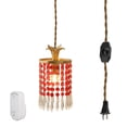 thumbnail image 1 of FSLiving Crystal Handle Pendant Lighting Swag with 15ft Plug-in UL Dimmer Switch Cord Motion Sensor Light Red Lampshade Light Nordic Minimalist Loft Style for Living Room Sloped Vaulted Ceiling, 1 of 9