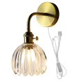 thumbnail image 1 of FSLiving Customizable Clear Grass Wall Sconces with Plug-in Cord Bedside Reading Light E26 Golden Base with Rotation Switch Industrial Wall lamp Fixture for Hallway Kitchen Island Bathroom Lighting, 1 of 7