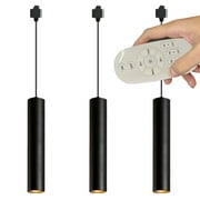FSLiving Dimmable H-Type Track Light 7W LED Spotlight Industrial Look Black Pendant Lights with Focused Adjustable Height Linear Stepless Dimming Remote Control 3 Lights Customizable for Kitchen