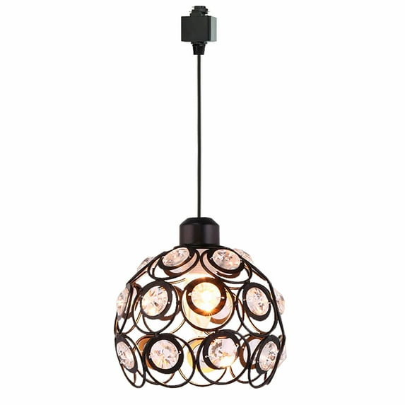 FSLiving Dimmable Iron Globe Pendant Light H-Type Track Light Modern Clear Crystal Lamp Shade Industrial Vintage Instant on Track Mount Pendant Lights for Kitchen Island Customizable - 3 Light