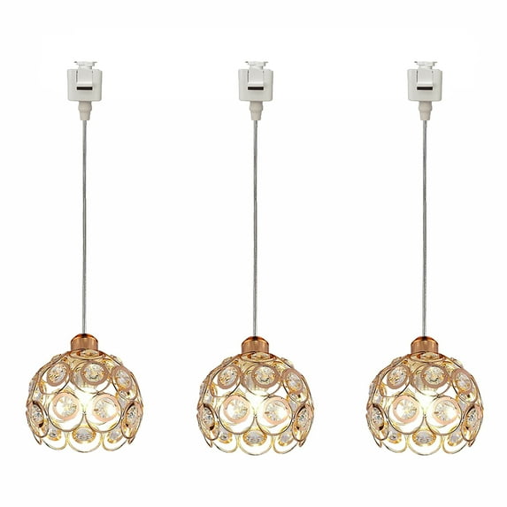 FSLiving Dimmable Iron Globe Pendant Light H-Type Track Light Modern Clear Crystal Lamp Shade Industrial Vintage Instant on Track Mount Pendant Lights for Kitchen Island Customizable - 3 Light