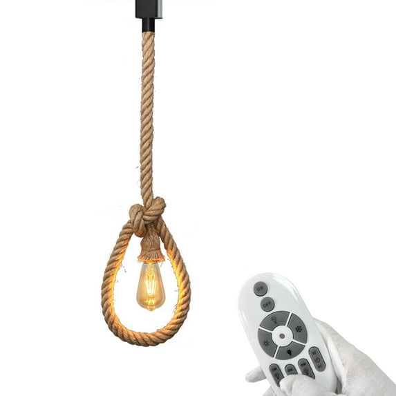 FSLiving Dimmable J-Type Track Light Pendants with 3.2′Handmade Hemp Rope Cord Retro Lighting DIY Adjustable Form Antique Industrial Factory Timer Color Changing Lamp for Garage - 1 Light