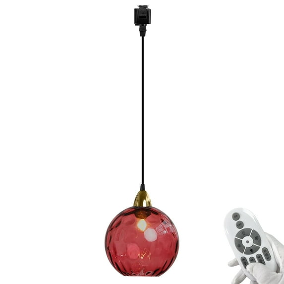 FSLiving Dimmable J Type Track Light Pendants Remote Control Modern E26 Socket Deepred Water Ripple Glass Globe Chandeliers Art Shade 3.2 Ft, Track Mount Industrial for Kitchen Island Customizable