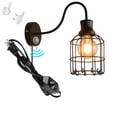 thumbnail image 1 of FSLiving No Drilling PIP Motion IR Sensor Support Time Delay Wall Sconces Photosensing Settings with UL Plug-in Dimmer Cord Black Iron Cage Lamp Shade Gooseneck Arm Wall lamp for Hotel Nightstand, 1 of 8