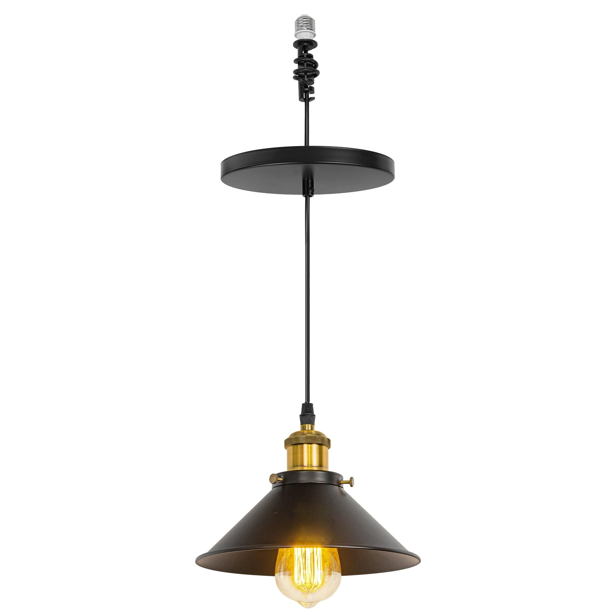 FSLiving E26 Base Hanging Light Black Metal Shade Adjustable Height Droplight Vintage Design