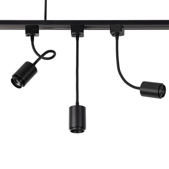 FSLiving Flexible Hose Mini Black Aluminium Spotlight J-Type Track Mounted 5W Warm Light COB Focusing Adjusted Background Track Lighting for Gallery Cabinet Loft (No Track) - Set of 3