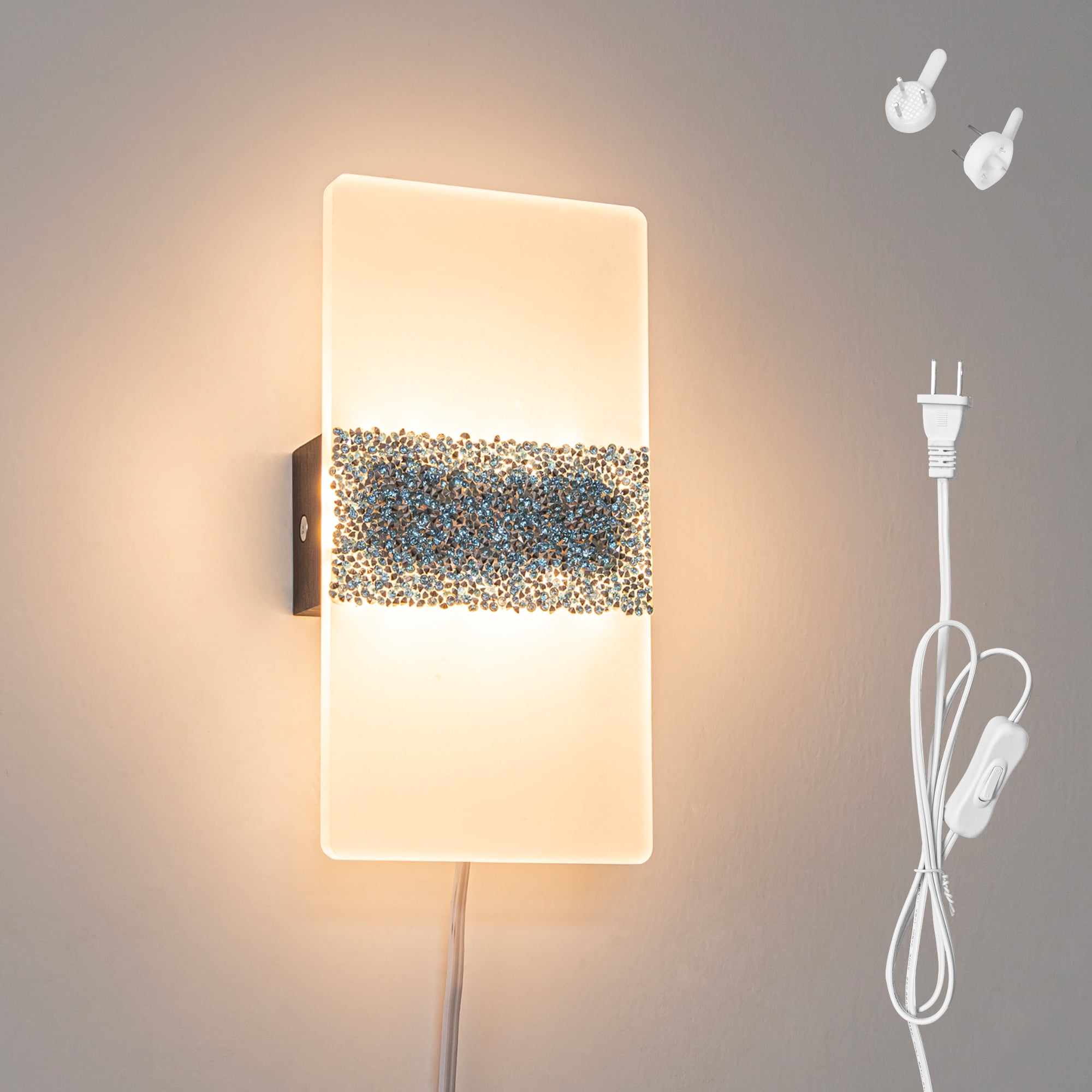 FSLiving Frosted Acrylic Wall Sconce Plug-in Cord, No Drilling LED  Translucent Wall Hanging Lamp Rhinestones for Rustic Home Decor Backdrop  Exhibition Stage Customizable,2700K Warm White - 1 Light - Walmart.com, image size:2000x2000