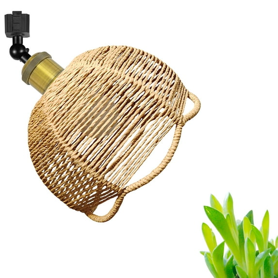 FSLiving Full Spectrum 10W LED Focusing Grow Spotlight Bulb Plant Grow Light for H-Type Track, Adjustable Gimbaled Light, Boho Brown Twine Hollow-carved Designed Globe for Green House Customizable