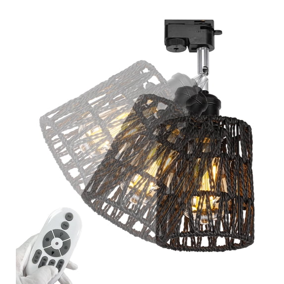 FSLiving Gimbaled 2-Wire Track Lighting Adjustable Flexibly Rotatable Light Head Modern Black Twine Natural Rattan, Smart Edison Bulbs, 2200K-6500K Timer for Dinning Table Top Sloped Ceiling
