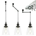 thumbnail image 1 of FSLiving Gimbaled LED Track Pendant Light,Adjustable Height Halo Track Lighting,Retro Matte Black Socket&Clear Glass Shade, Remote Control with E26 Smart LED Edison Bulb for Vaulted Ceiling -3 Lights, 1 of 9