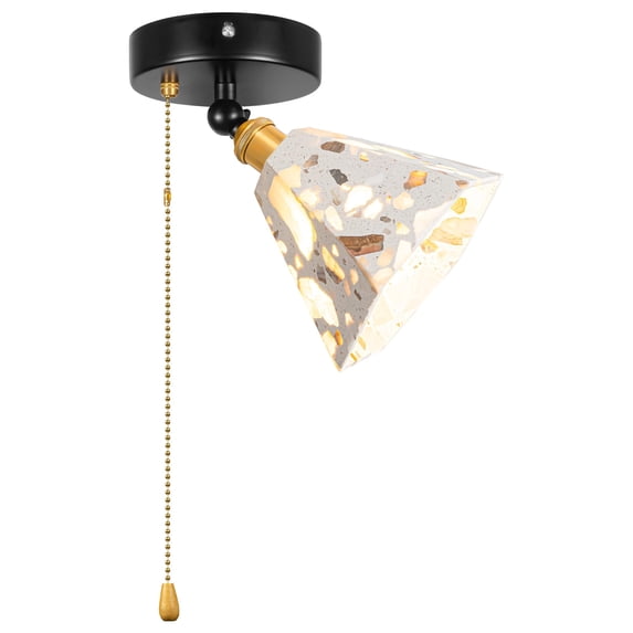 FSLiving Gimbaled Lamp, Zipper Switch 12V RV Decorative Ceiling Hallway Light, 2700K Bulb Included Natural White Stones Hexagon Shade Copper Socket, Semi Flush Mount Interior Light for Camper