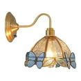 thumbnail image 1 of FSLiving Gold Gooseneck Butterflies Lamp with Dimmer 12V RV Decorative Hallway Wall Light, 2700K Bulb Included Blue Dome Shape Stained Glass Hardwired Wall Mount Interior Light for RV Camper, 1 of 7