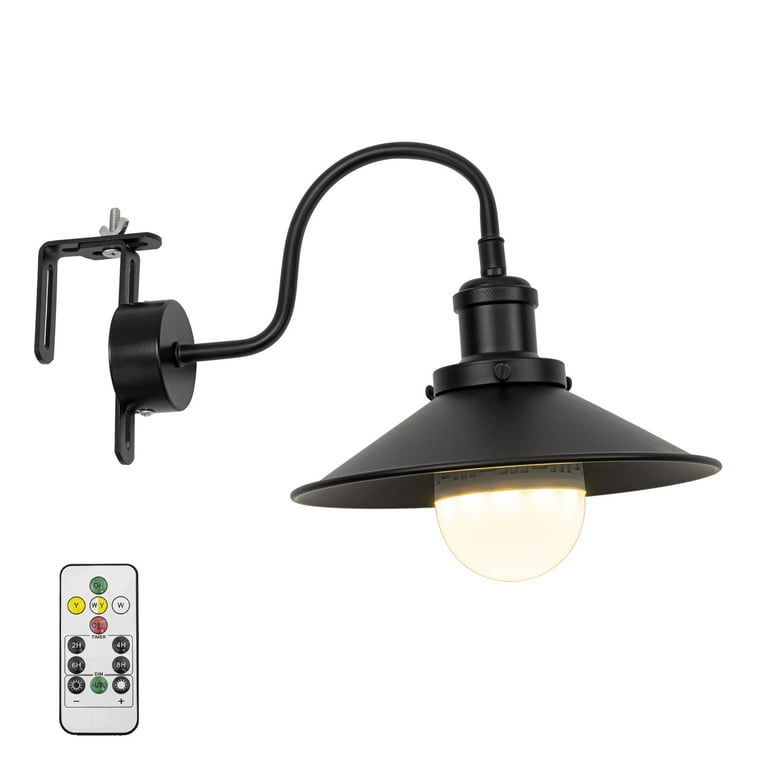 Fsliving Gooseneck Stem Vintage Bedside Lamp No Electrical Installation Required Rechargeable Battery Operated LED Bulb Dimmable RGB Mode Timing Black