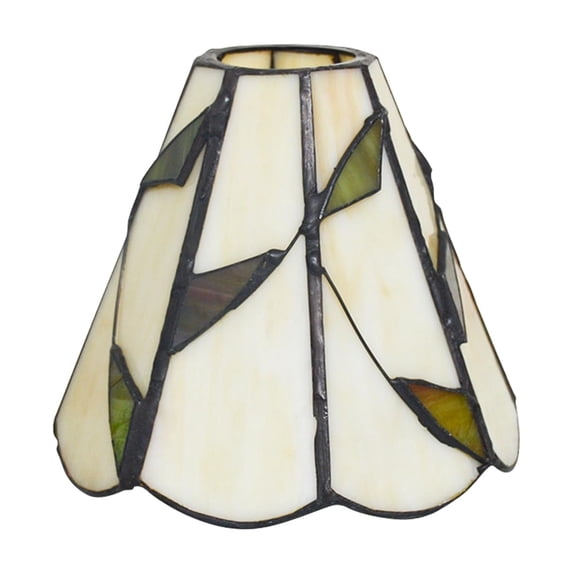 FSLiving Green Leaf Pattern Beige Glass Handmade Lampshade For Wall Sconce Pendant Light Hanging Lamp Replacement Modern Design - 1 Pack